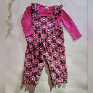 Fisher Price Vintage baby girl 2 piece floral overalls outfit size 6-9m